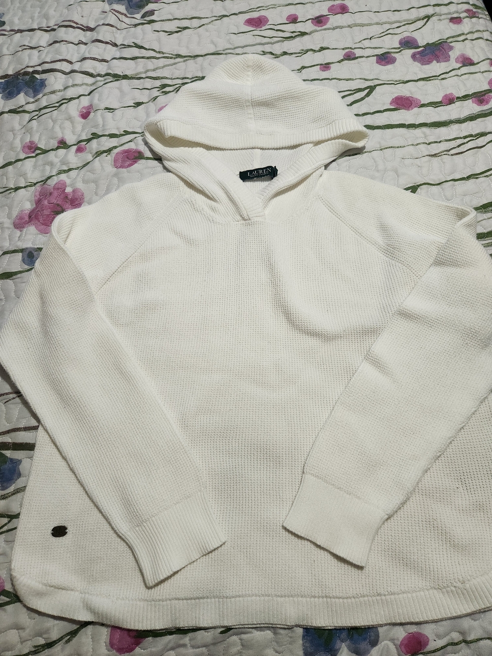 LAUREN Ralph Lauren White Waffle-Knit Hooded Sweater